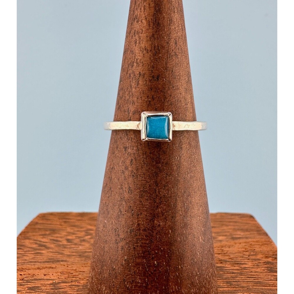 Vintage 925 Sterling Silver Turquoise Ring Square Minimalist Dainty Size 7.75" - Picture 9 of 12